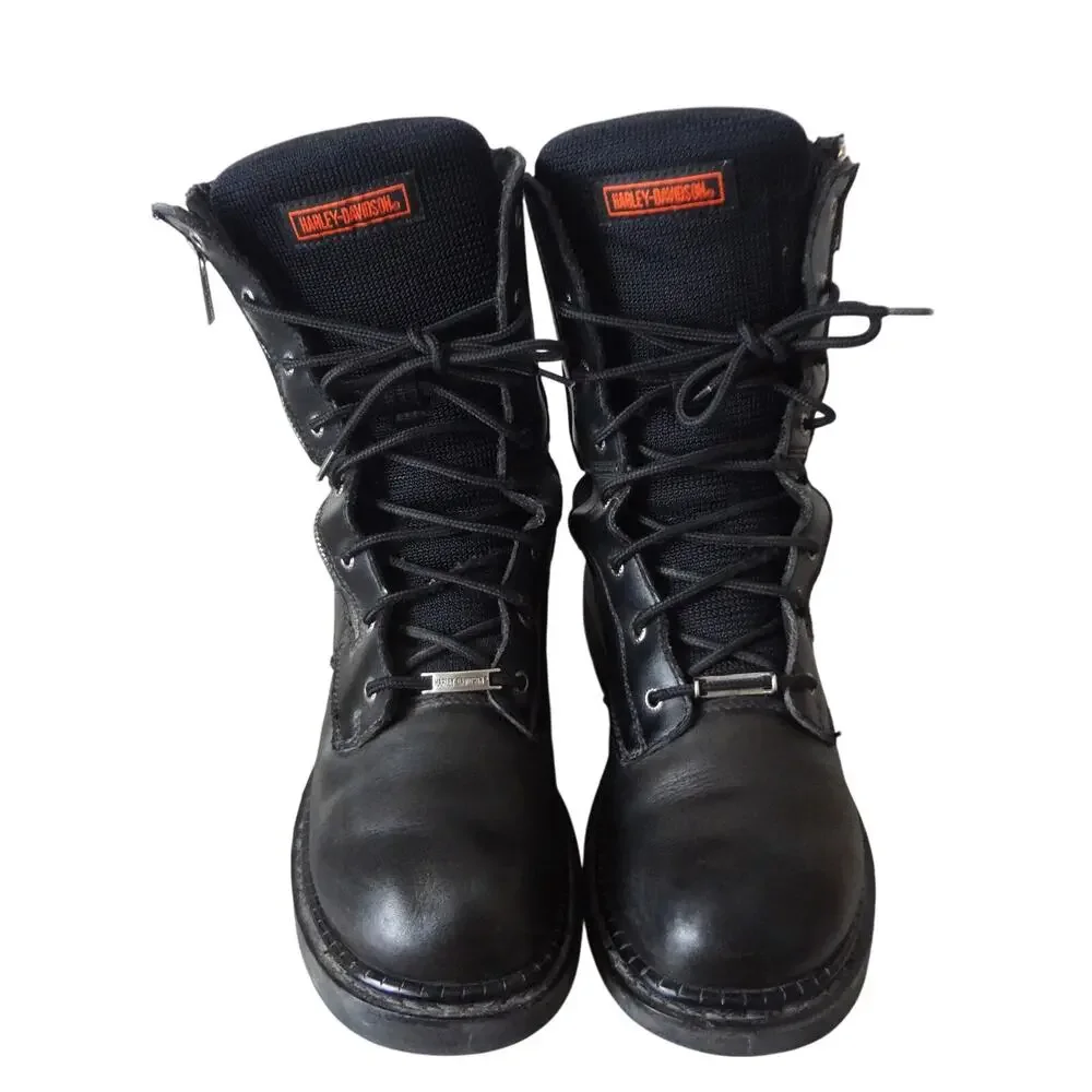 Harley Davidson Black Leather Boots Metal Size Zip Mesh Motorcycle Riding Men 11